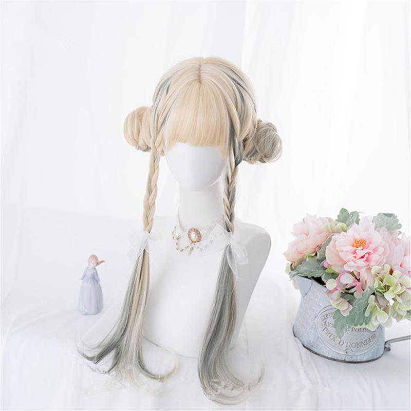 [ @julianna.mur]"GOLD DYED GRAY SLIGHTLY CURLY LONG" WIG D052207