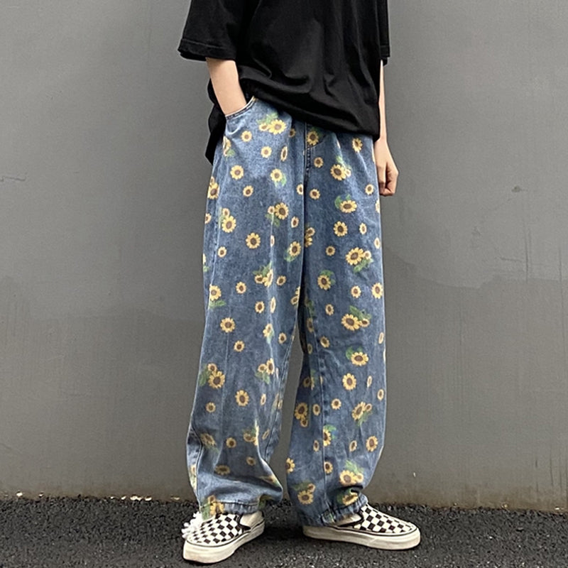 [@klaudiabieszcz ] "SMALL DAISY PRINT LOOSE" JEANS D051901