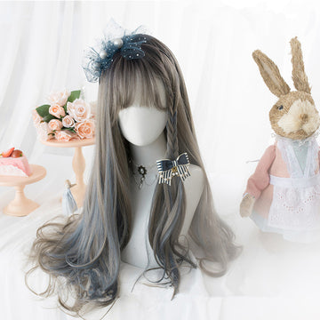 "GRAY-BLUE GRADIENT LONG CURLY" WIG D051613