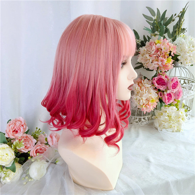 Pisces | Gradient Rose Red Curly Wig UZ9131