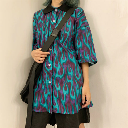 "UNISEX FLAME PRINT SHORT SLEEVE" SHIRT D051507