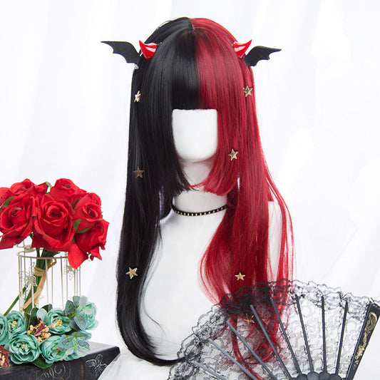 "HALF BLACK HALF RED LONG STRAIGHT" WIG D051516