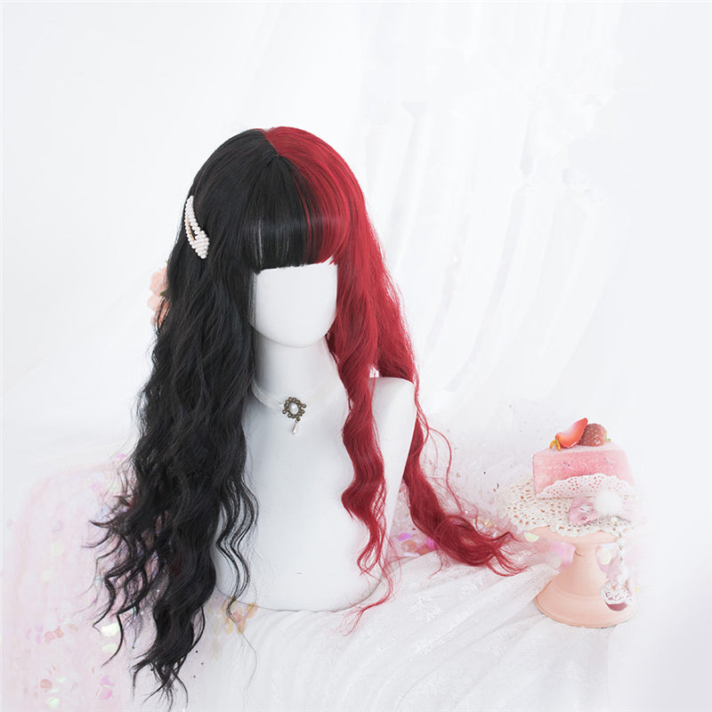 "HALF RED HALF BLACK LONG CURLY" WIG D072104