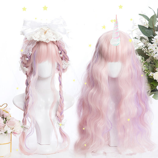 "PINK PURPLE MIXED DYED LONG CURLY" WIG D051515