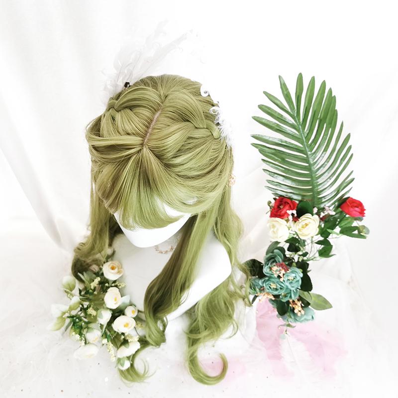 [@punk__macarroni ]"FRUIT GREEN AIR BANGS BIG WAVY LONG CURLY" WIG D051511