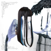 "BROWN BLACK DYED BLUE LONG STRAIGHT" WIG D071501