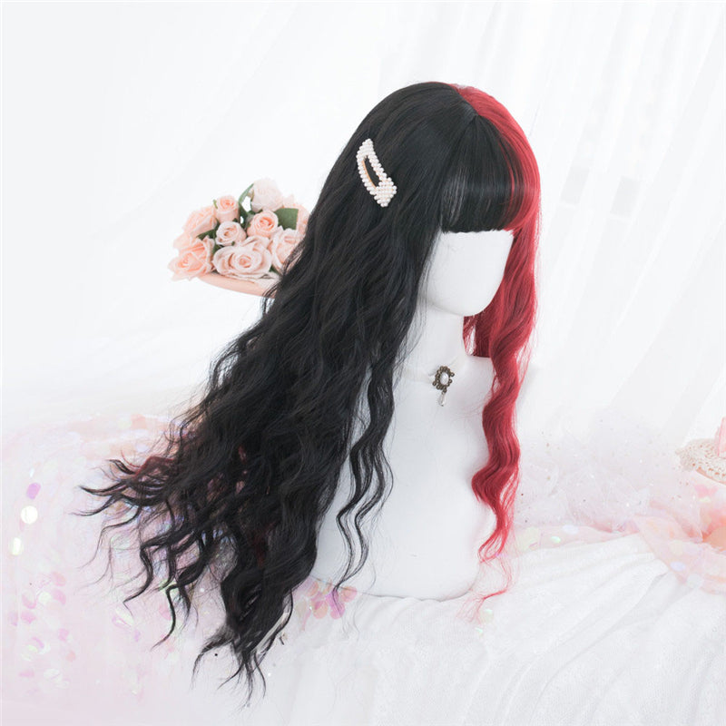 "HALF RED HALF BLACK LONG CURLY" WIG D072104