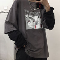 "ANIME STITCHING LONG-SLEEVED FAKE TWO" T-SHIRTS D070104