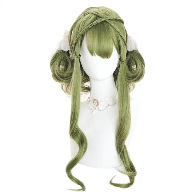 [@punk__macarroni ]"FRUIT GREEN AIR BANGS BIG WAVY LONG CURLY" WIG D051511