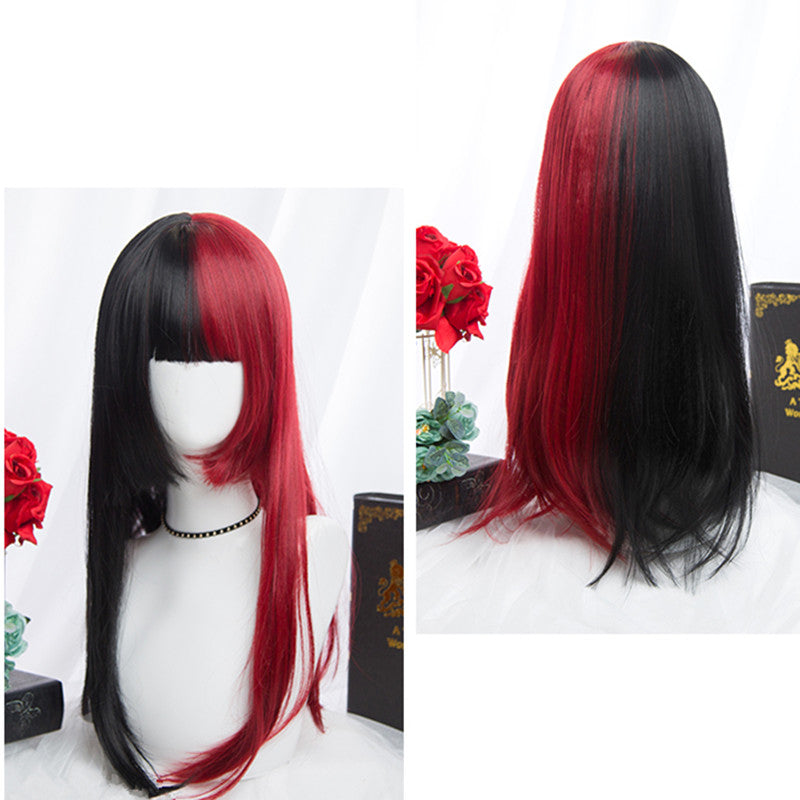 [nightmarekittykat ] "HALF BLACK HALF RED LONG STRAIGHT" WIG D051516