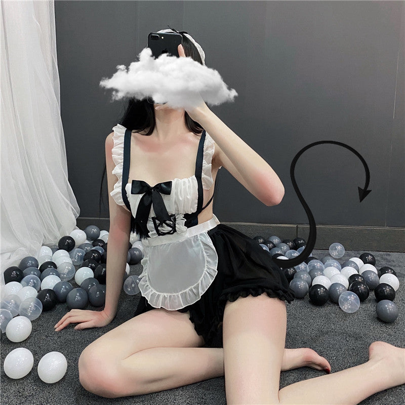 "CUTE SEXY BACKLESS APRON STRAP COS MAID" SUIT D042018