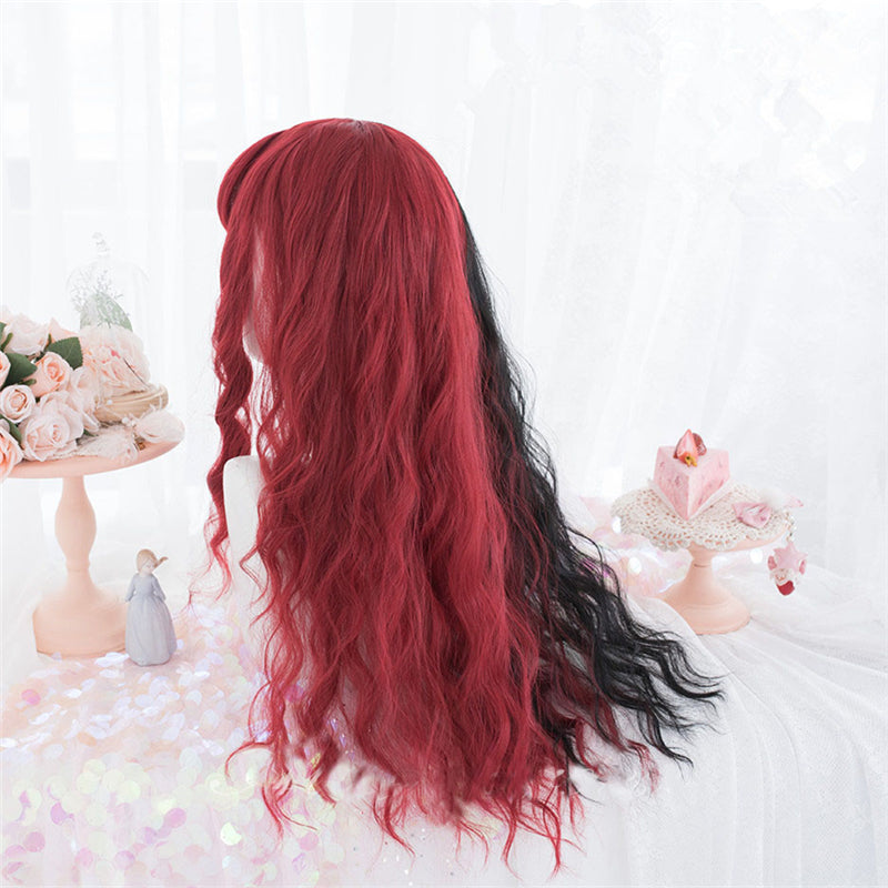 "HALF RED HALF BLACK LONG CURLY" WIG D072104