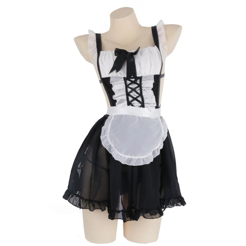 "CUTE SEXY BACKLESS APRON STRAP COS MAID" SUIT D042018