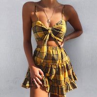 "BOW SLING WRAPPED CHEST PLEATED SKIRT" SET D051206