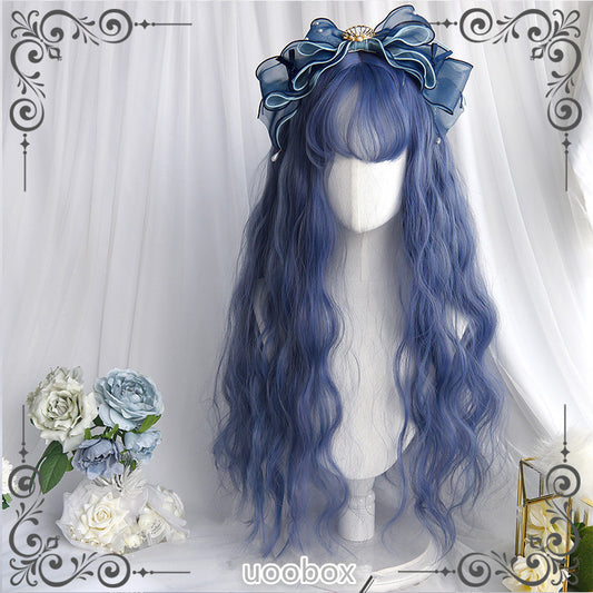 "BLUE AIR BANGS WAVE CURLY" LONG WIG D042014