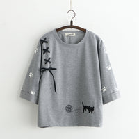 "CUTE CAT EMBROIDERY" T-SHIRT D072017