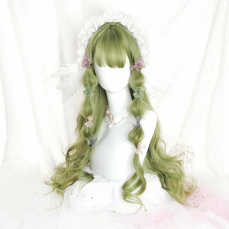 [@punk__macarroni ]"FRUIT GREEN AIR BANGS BIG WAVY LONG CURLY" WIG D051511