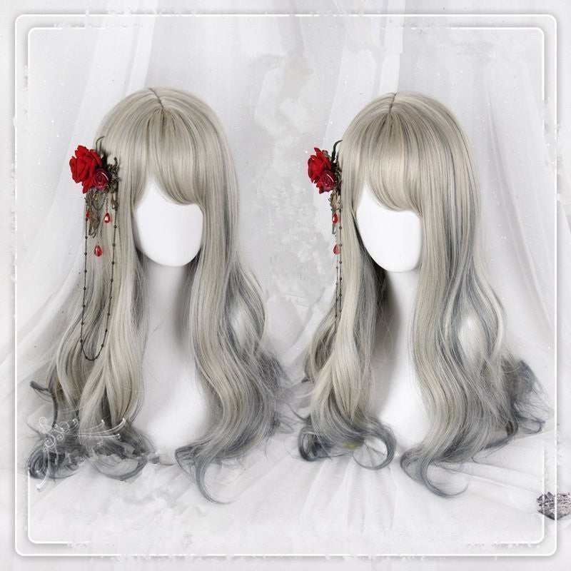 "BEIGE GRAY MIXED DYED LOLITA LONG CURLY" WIG D071419