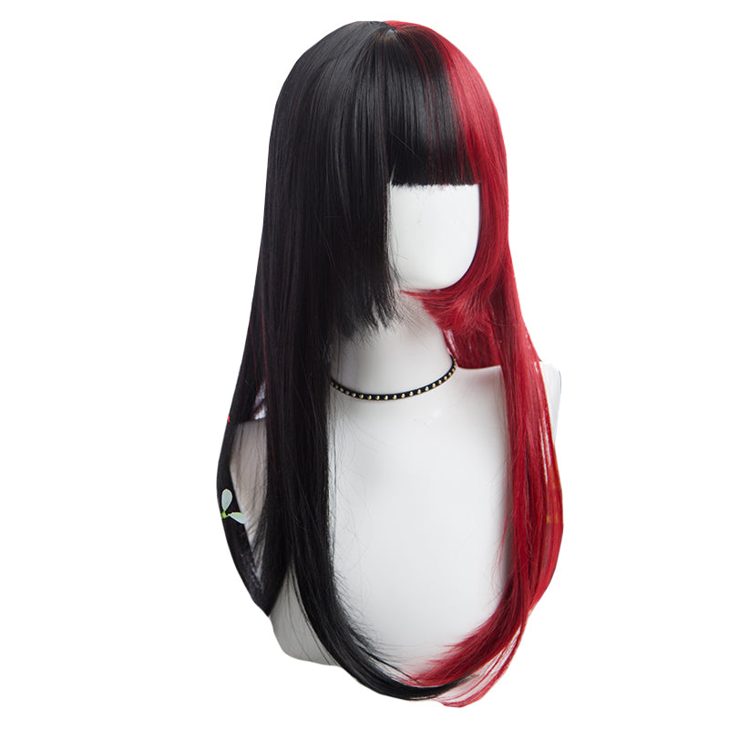 [nightmarekittykat ] "HALF BLACK HALF RED LONG STRAIGHT" WIG D051516
