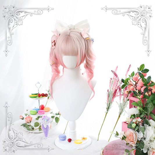 "PINK GRADIENT DOUBLE PONYTAIL CURLY" WIG D071409