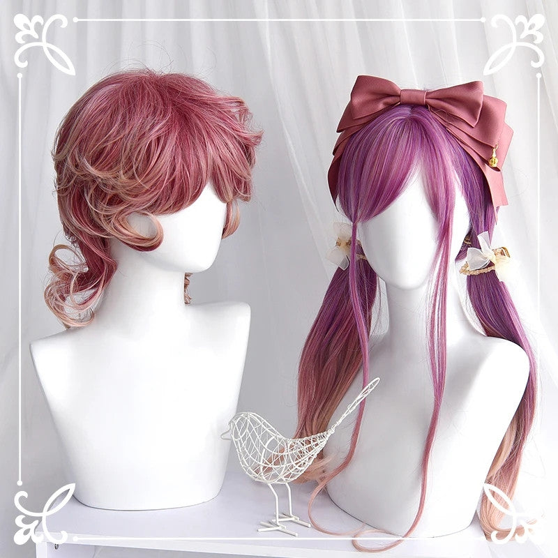 [@mallythemermaid] "PURPLE PINK GRADIENT MICRO CURL LONG/SHORT" WIG D042010