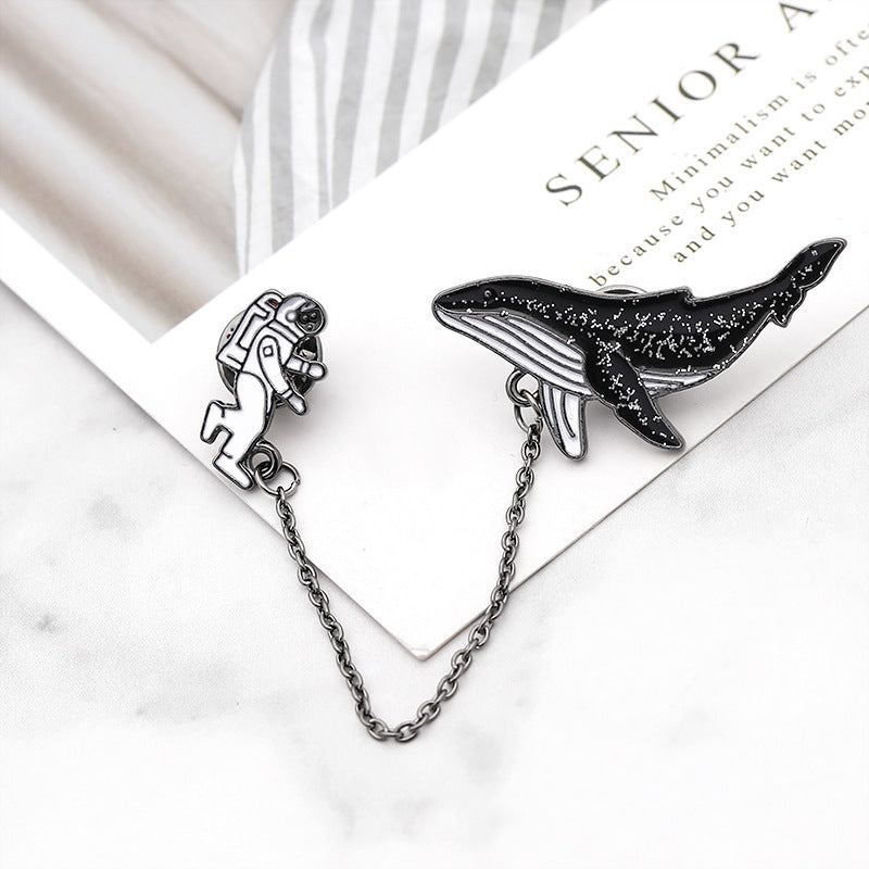 "ASTRONAUT SPACE WHALE" BROOCH D073005