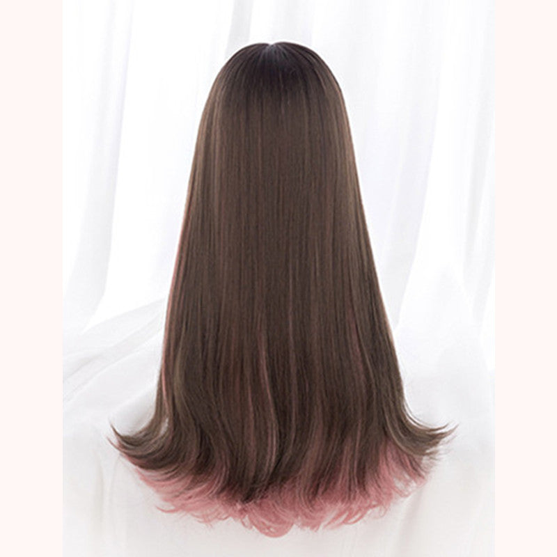 "BROWN PINK LONG STRAIGHT" WIG D071515