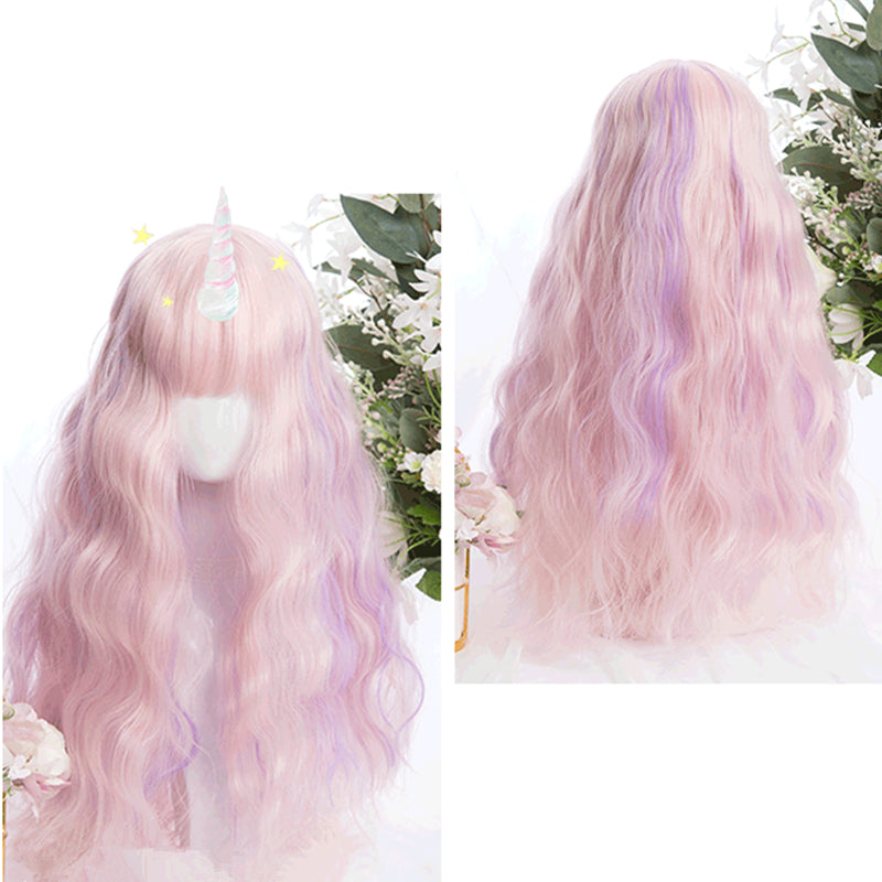 "PINK PURPLE MIXED DYED LONG CURLY" WIG D051515