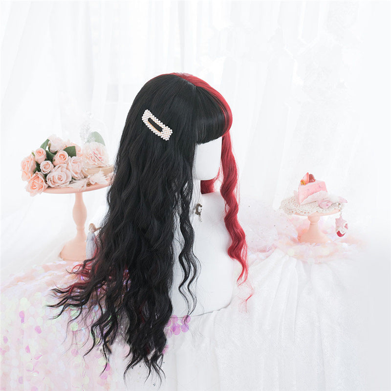 "HALF RED HALF BLACK LONG CURLY" WIG D072104