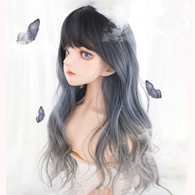 "BLUE GRAY GRADIENT LONG CURLY" WIG D072103