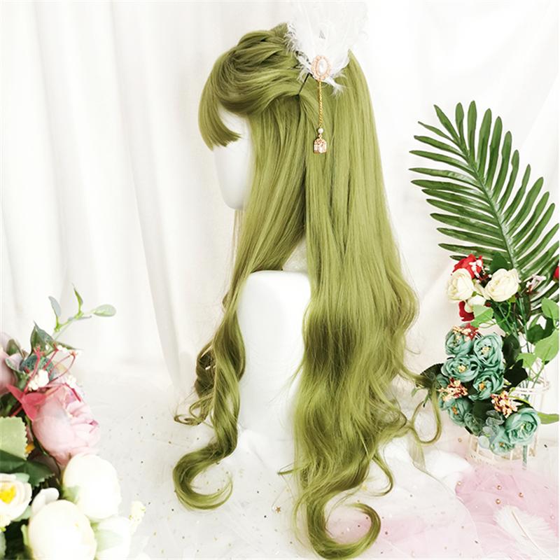 [@punk__macarroni ]"FRUIT GREEN AIR BANGS BIG WAVY LONG CURLY" WIG D051511