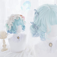 "MINT GREEN CURLY" SHORT WIG (WITH A PAIR OF BUNS) D041622