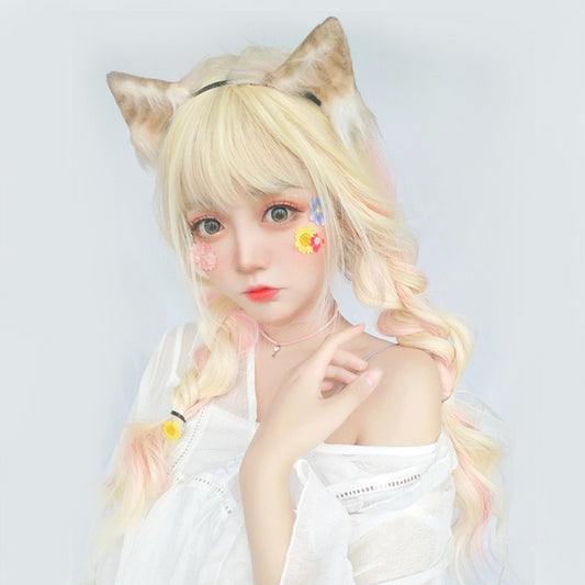 "GOLDEN GRADIENT PINK BIG WAVY LONG CURLY" WIG D050402