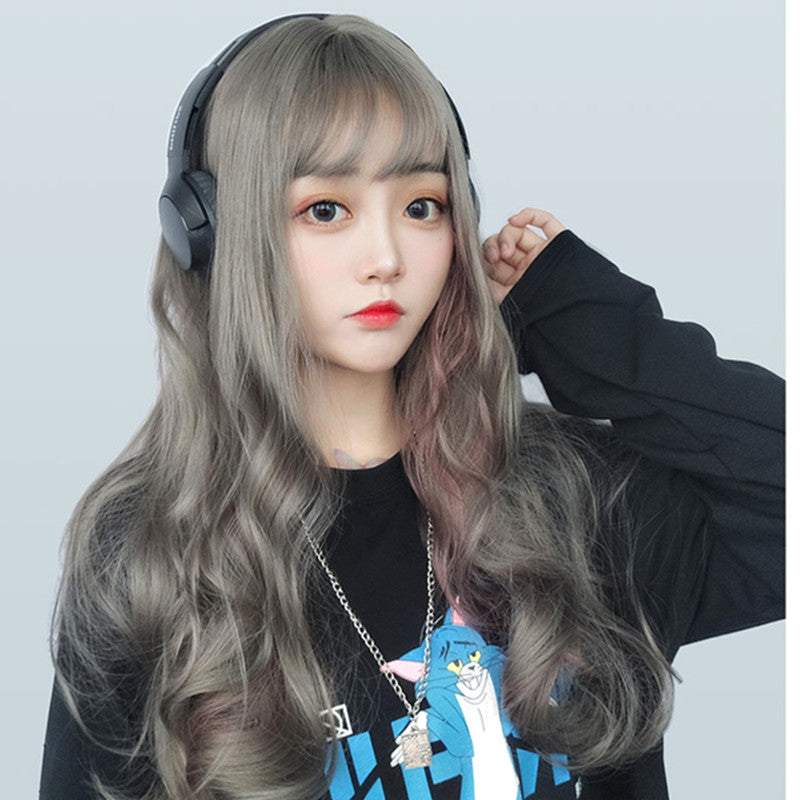 "AOKI GRAY DYED PINK LONG CURLY" WIG D050505