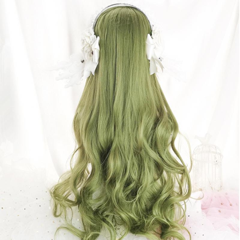 [@punk__macarroni ]"FRUIT GREEN AIR BANGS BIG WAVY LONG CURLY" WIG D051511