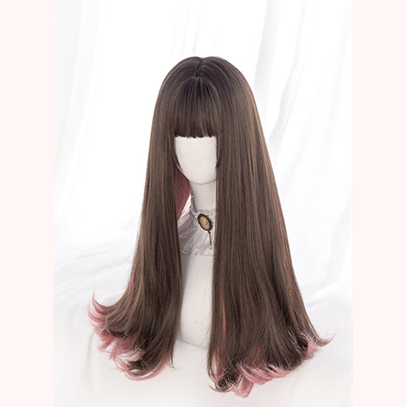 "BROWN PINK LONG STRAIGHT" WIG D071515