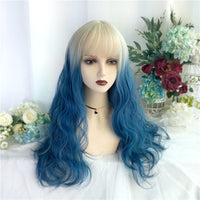 Gradient Blue Long Curly Wig UZ9135