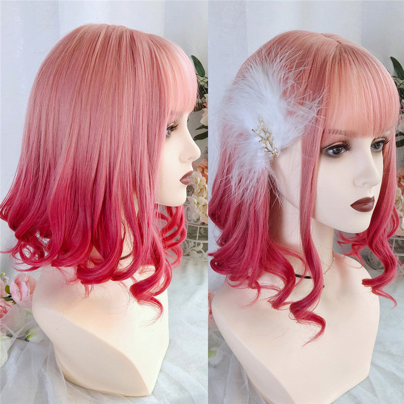 Pisces | Gradient Rose Red Curly Wig UZ9131