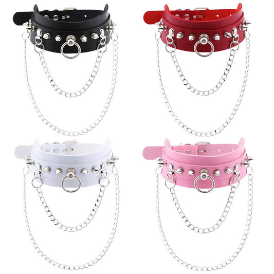 "PUNK RIVET RING CHAIN" CHOKER D070814