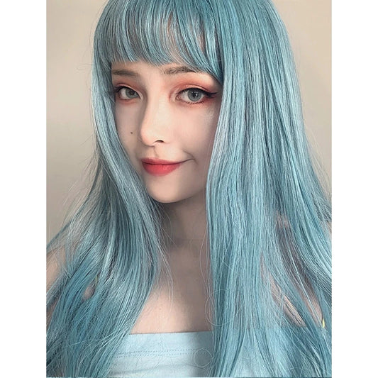 "BLUE/GOLD/ORANGE MICRO CURLY LONG" WIG D041812