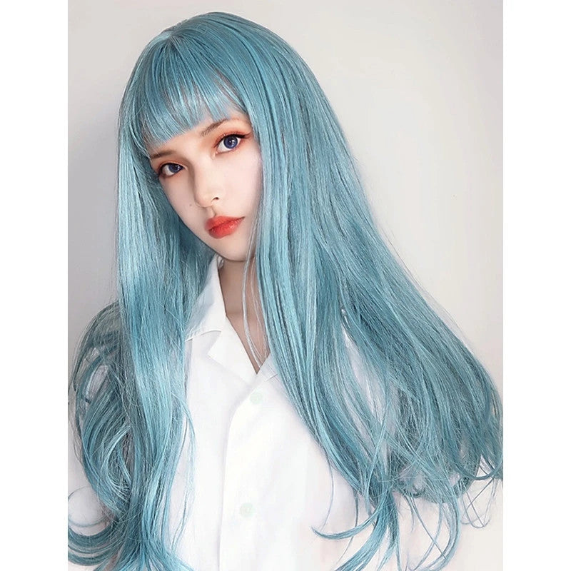"BLUE/GOLD/ORANGE MICRO CURLY LONG" WIG D041812