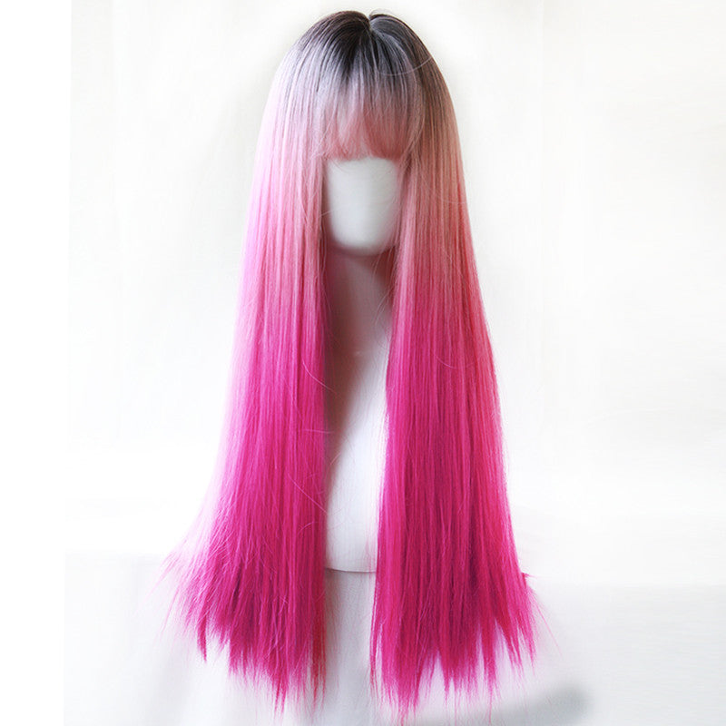 "BLACK PINK ROSE RED GRADIENT LONG STRAIGHT" WIG D041809