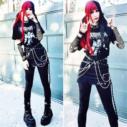 "HALF RED HALF BLACK" LONG CURLY / STRAIGHT WIG K081605