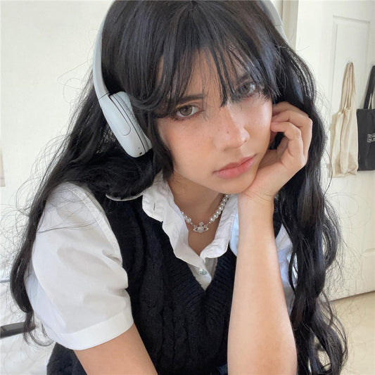 Sweet Cute Black Big Wave Long Curly Wig UB6126