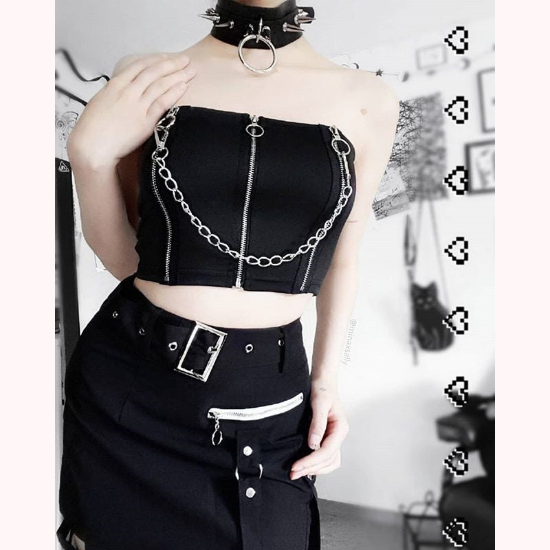 "ZIPPERED CHAIN SEXY" TUBE TOP Y021407