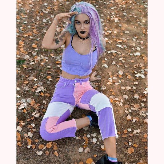 "HIGH RISE COLOR BLOCK" JEANS N083108